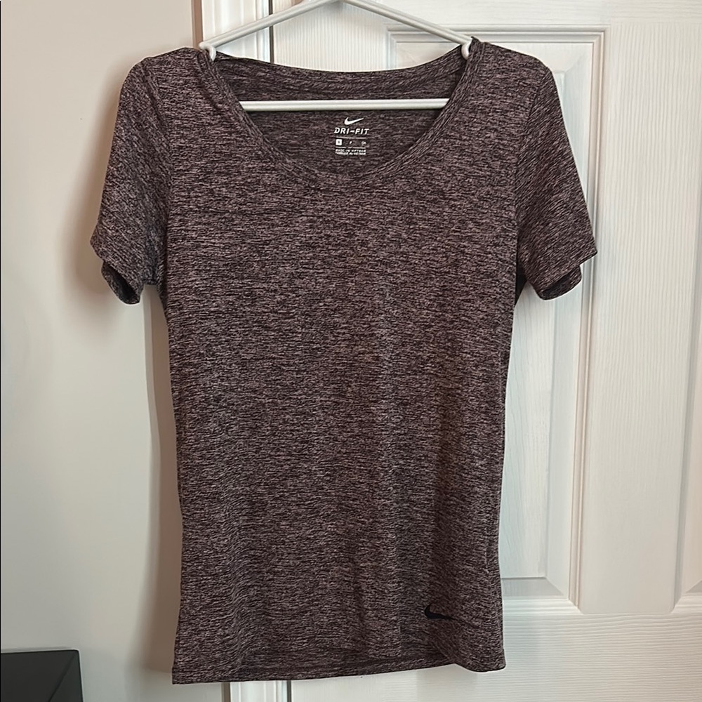 Nike Maroon Heathered Swoop Neck Dri-Fit